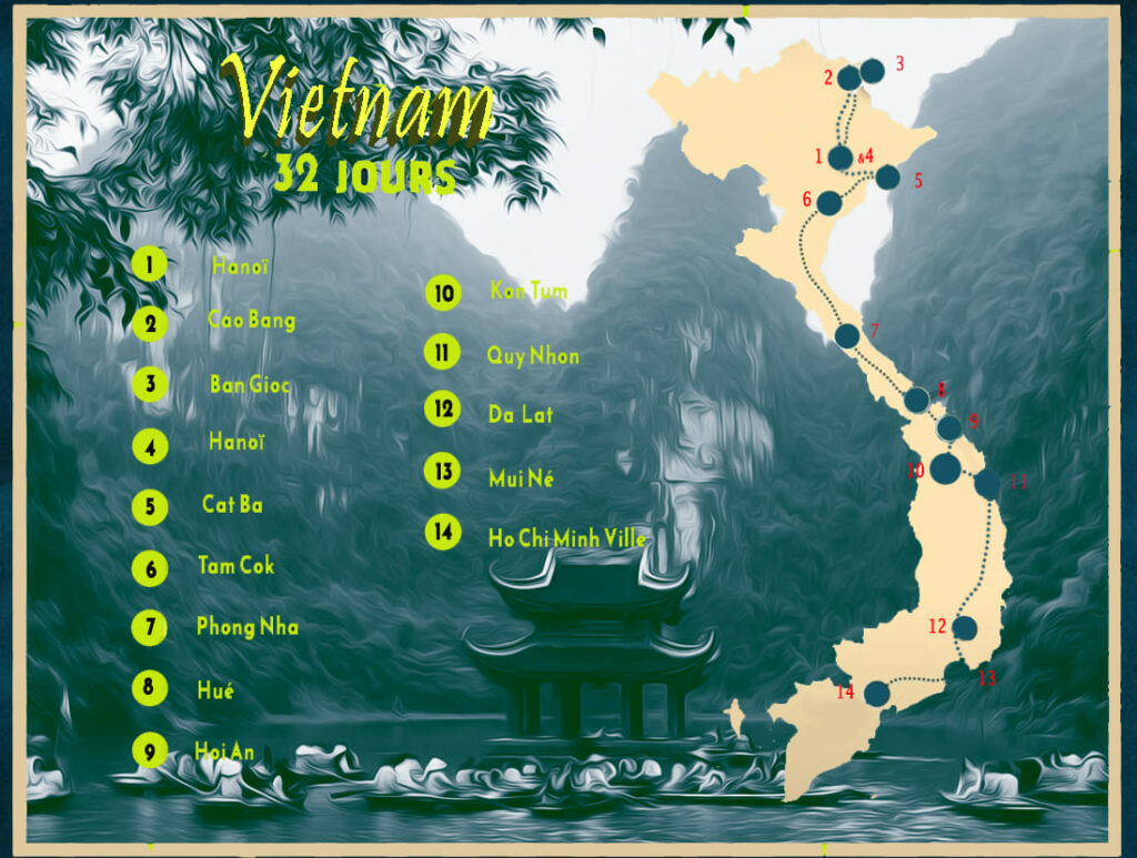 Itinéraire Vietnam 1 mois du Nord au Sud avec carte et étapes principales