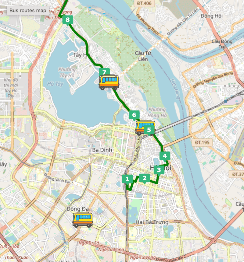 Le trajet du bus 86 à Hanoï en centre ville