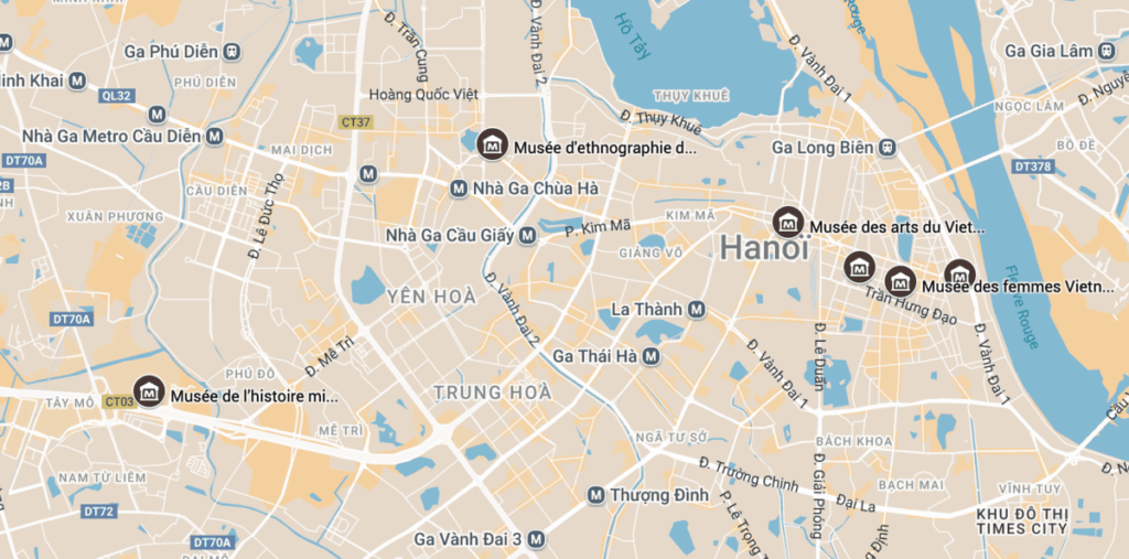Carte détaillée des musées à visiter à Hanoï