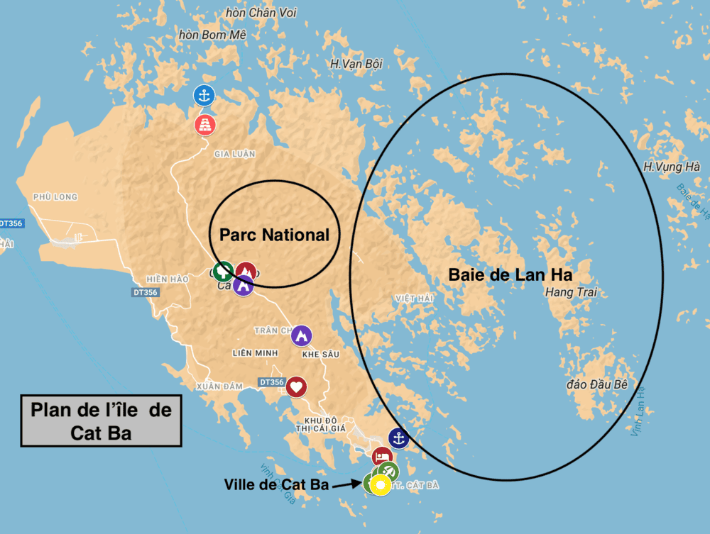 Plan de l'île de Cat Ba et de la Baie de Lan Ha