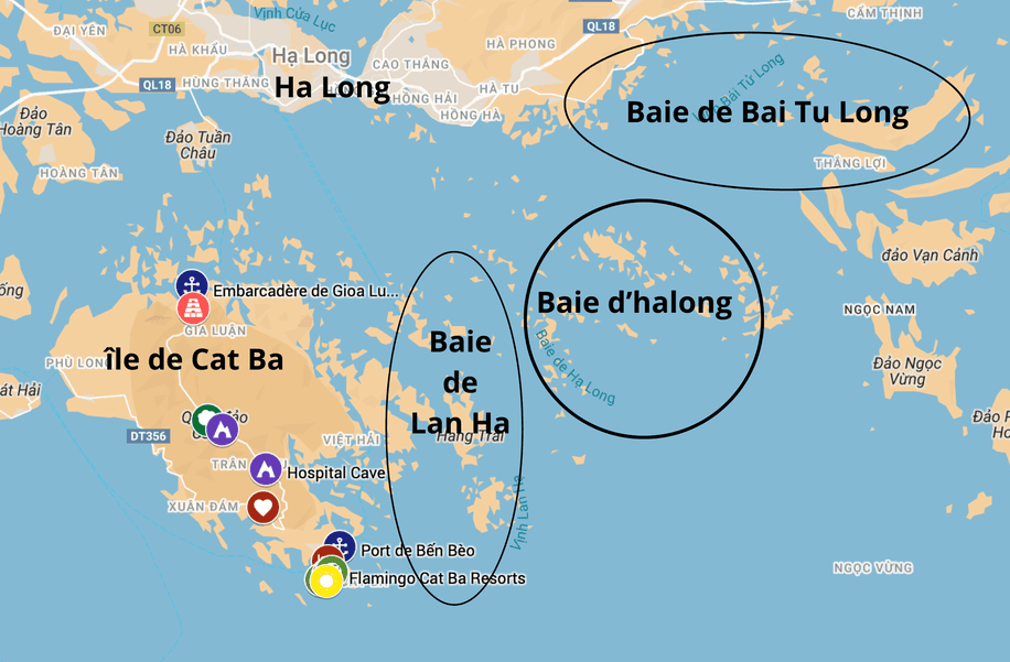 Carte des Baies autour de Ha Long