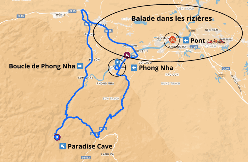 Plan de la boucle de Phong Nha, grottes et lieux à ne pas manquer