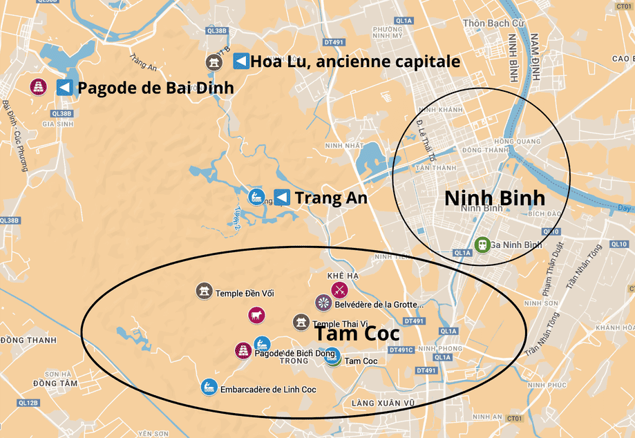 où se trouve Tam Coc et Ninh Binh dans les baie d'halong terrestre